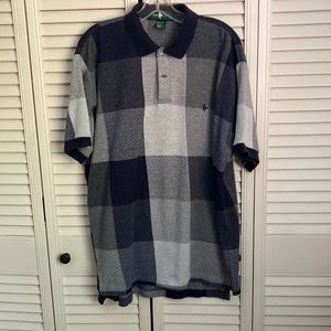 Hunt Club Men’s Plaid Polo 100% Cotton Large Plaid Gray/Navy Size L